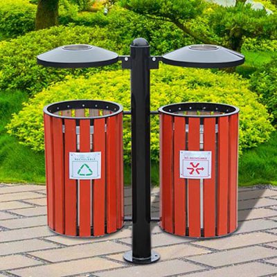 Thùng rác gỗ treo đôi ngoài trời