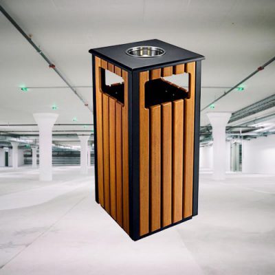 Thùng rác gỗ vuông có gạt tàn