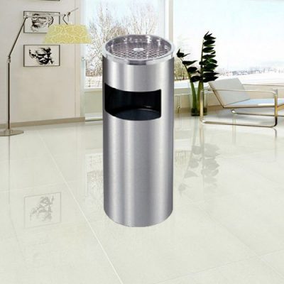 Thùng rác sảnh inox có gạt tàn màu trắng