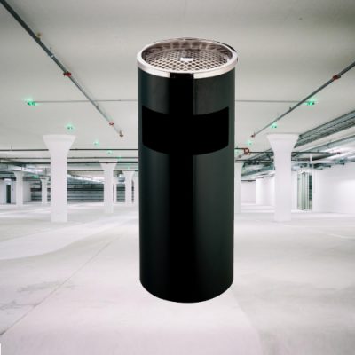 Thùng rác sảnh inox có gạt tàn màu đen