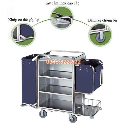 Xe dọn buồng phòng inox cao cấp Xe dọn buồng phòng inox cao cấp