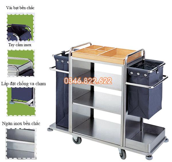 Xe dọn buồng phòng inox cao cấp Xe dọn buồng phòng inox cao cấp
