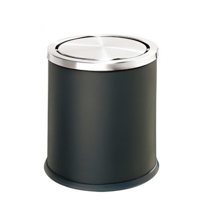 Thùng rác inox tròn nắp lật - màu đen
